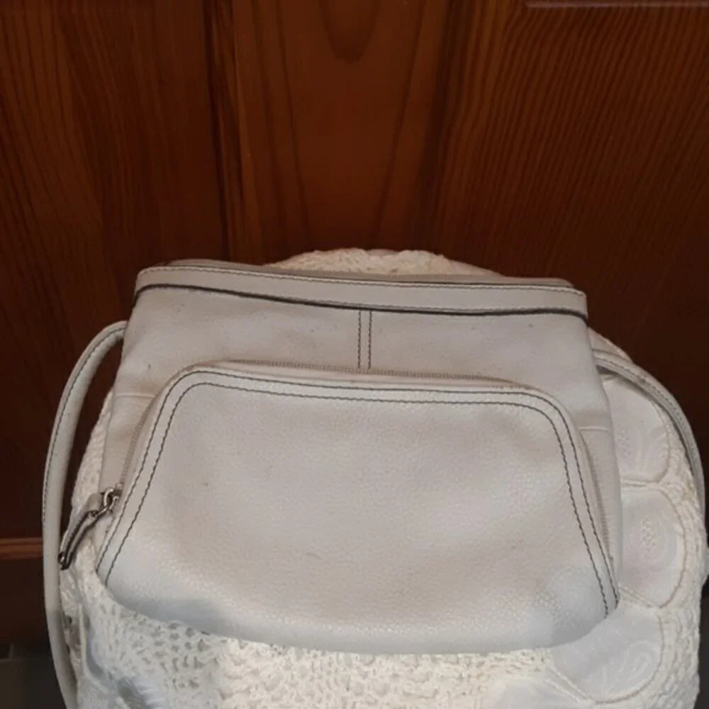 Tignanello Small White Pebbled Leather Crossbody | Organizer Purse Bag